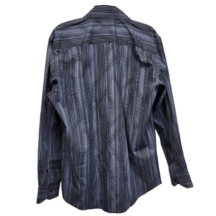 Blue Mens Large 100% Cotton Dots And Stripes Long Sleeve Button Up Shirt
