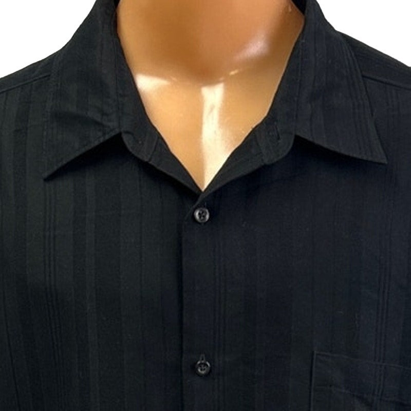 Claiborne Mens 2XLT Black Shiny Stripe Long Sleeve PolyRayon Button Down Shirt