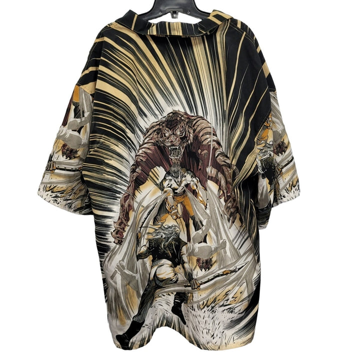 Claudio Nucci Mens 2XL Anime Tiger Warriors Short Sleeve Button Down Shirt