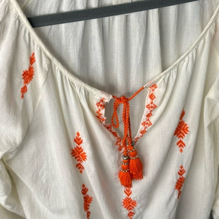 H&amp;M Womens Size 4 Embroidery Geometric Floral Sheer Long Sleeve Boho Tunic Dress