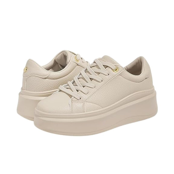Lucky Step Womens Size 8.5 Beige Faux Leather 2" Platform Lace Up Sneaker Shoes