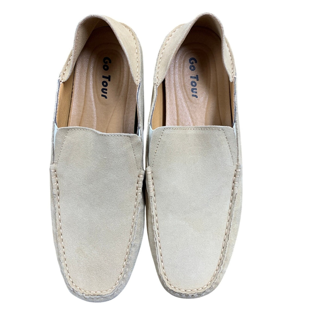 Go Tour Mens Size 11.5 Tan Faux Suede Slide On Anti-Slip Slippers Driving Shoes