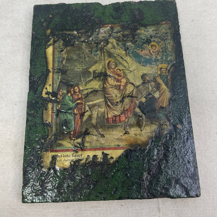Pair of Vintage 1960s Handmade Religious Grandma Girl Decoupage Wood Art