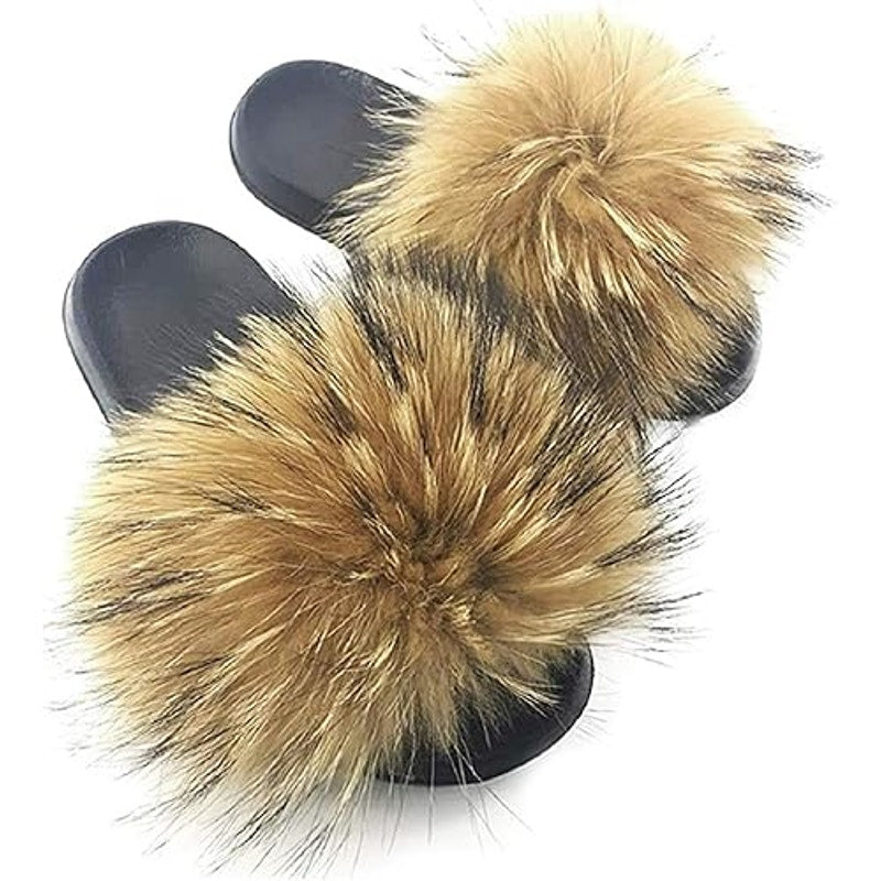 New YouDirect Womens Size 9.5 Slide On Faux Fur Indoor Outdoor Open Toe Slippers