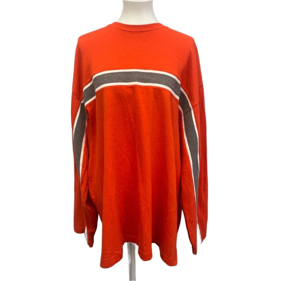 GAP Mens XXL 100% Cotton Orange Striped Long Sleeve Crew Neck Heavy Tee Shirt