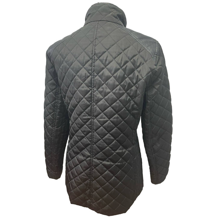 Lauren Ralph Lauren Small Black Quilted Faux Leather Trim Full Zip Jacket Coat