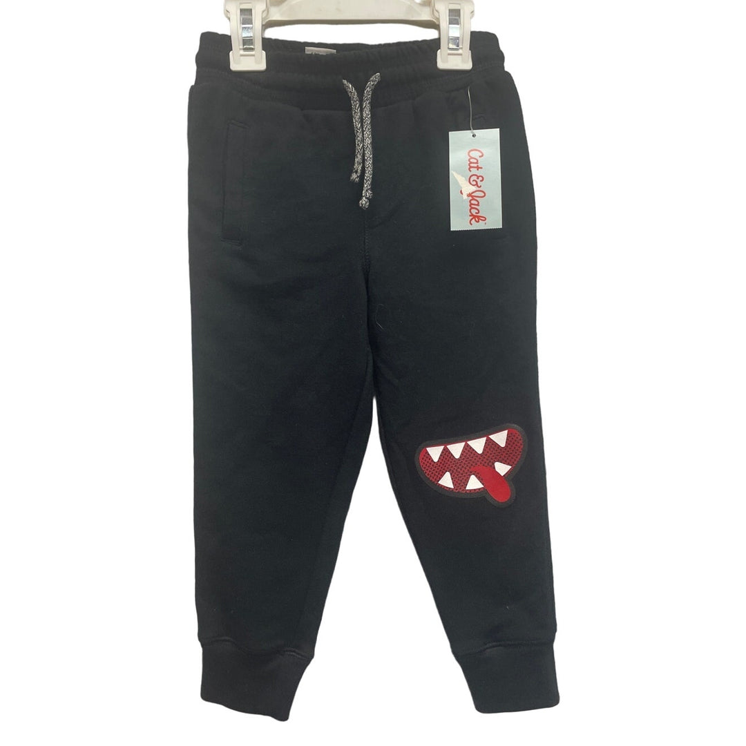 New Cat &amp; Jack Size 3T PolyCotton Mouth Decal Drawstring Waist Jogger Pants