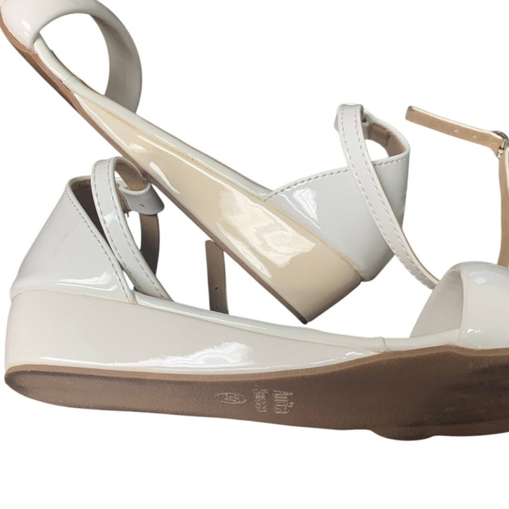 Anita Sarees Womens Size 6.5 White Ankle Strap Low Wedge Heel Open Toe Sandals