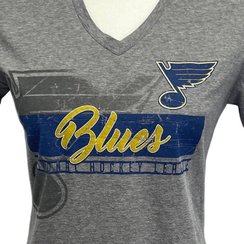 NHL St Louis Blues Hockey Womens Small Short Sleeve Cotton Blend VNeck Tee Shirt