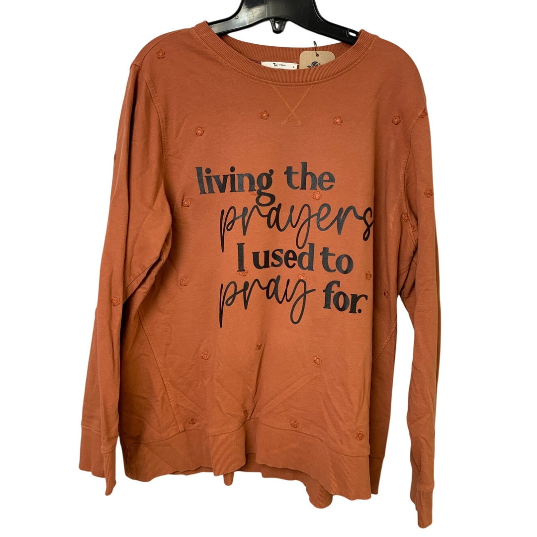 Upcycled Hand Printed Womens Size 16 Orange Living Jesus Prayers Pray Sweatshirt