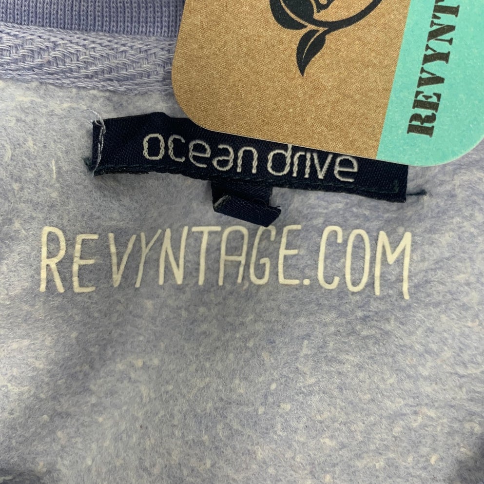 Upcycled Hand Printed Womens Small Blue Jay Bird Long Sleeve Sweatshirt