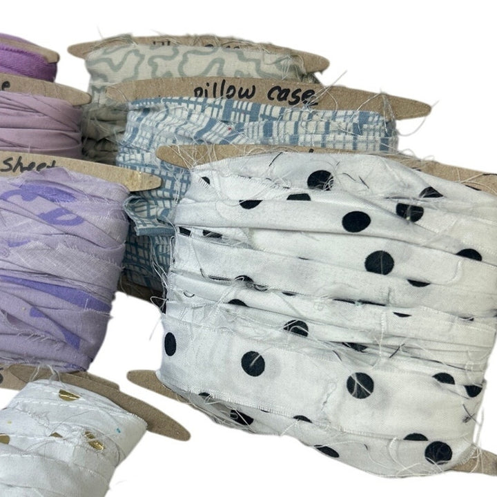 100+ Yards Handmade Upcycled Fabric Ribbon Yarn from Pillow Cases Bed Sheets