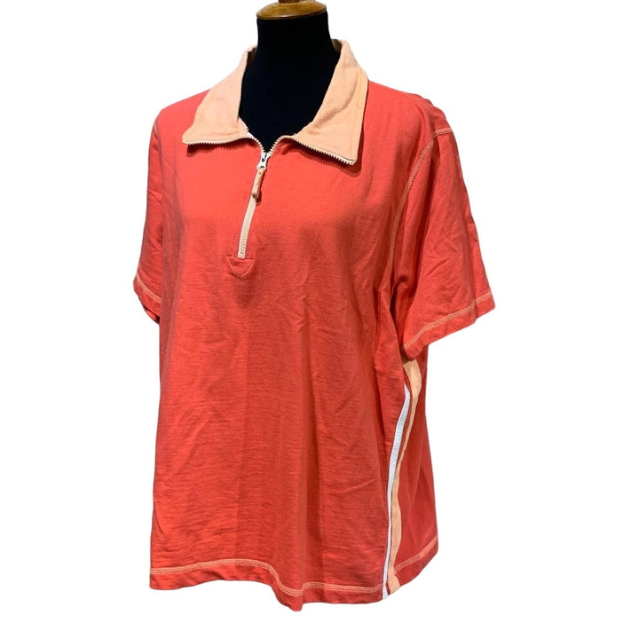Oleg Cassini Sport Woman 2X 100% Cotton Collared 1/4 Zip Sporty Polo Shirt