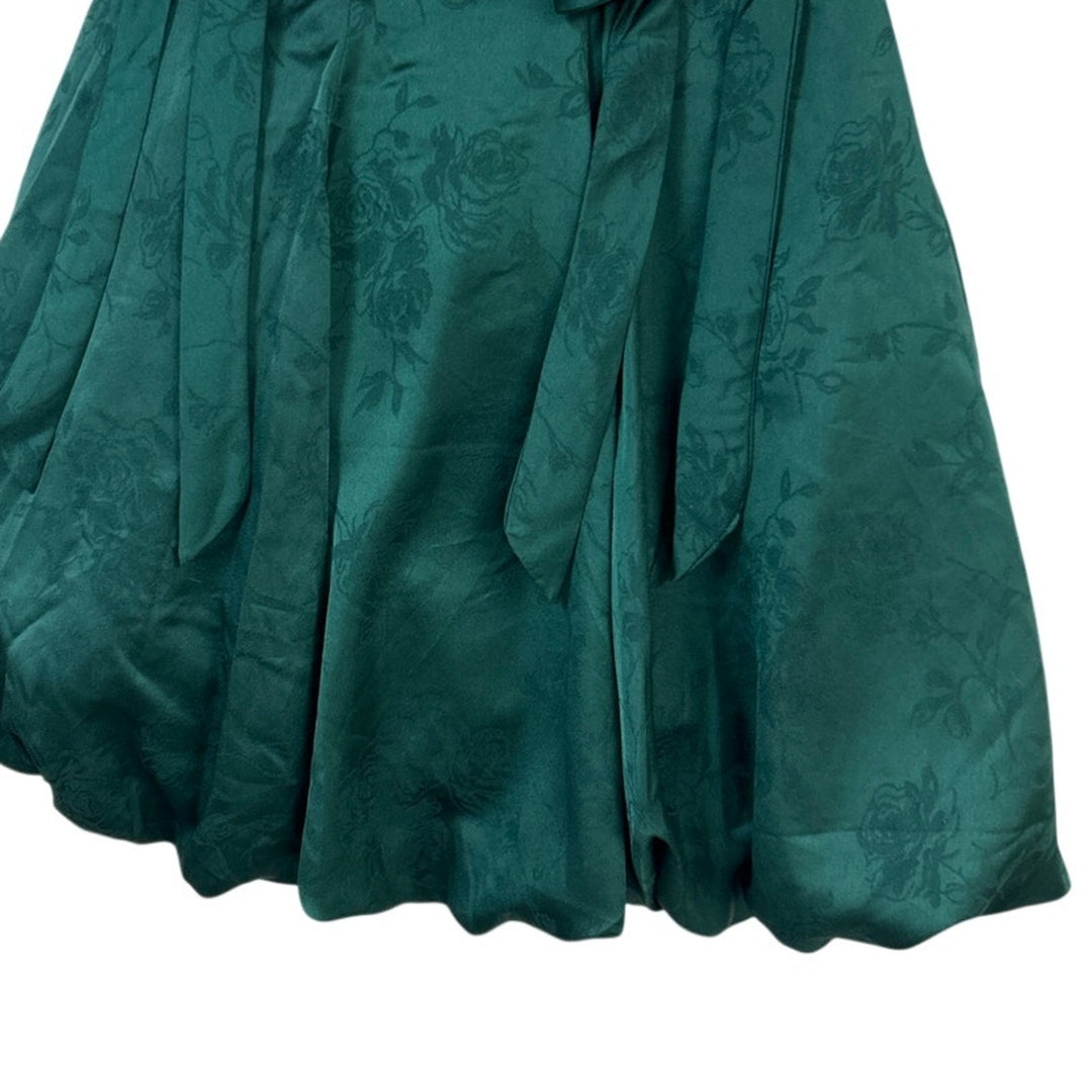 New Francescas Womens XL Emerald Green Jacquard Strappy Mini Bubble Dress