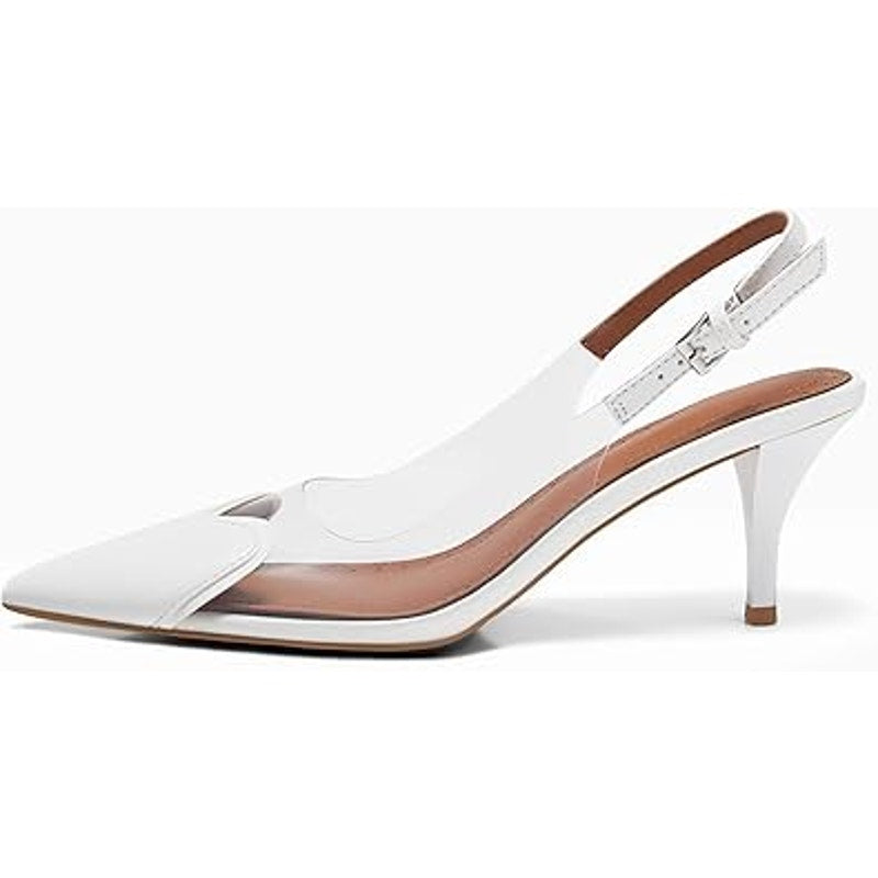 Coutgo Womens Size 7.5 Off White Clear Slingback 3" Heels Closed Heart Toe Shoes