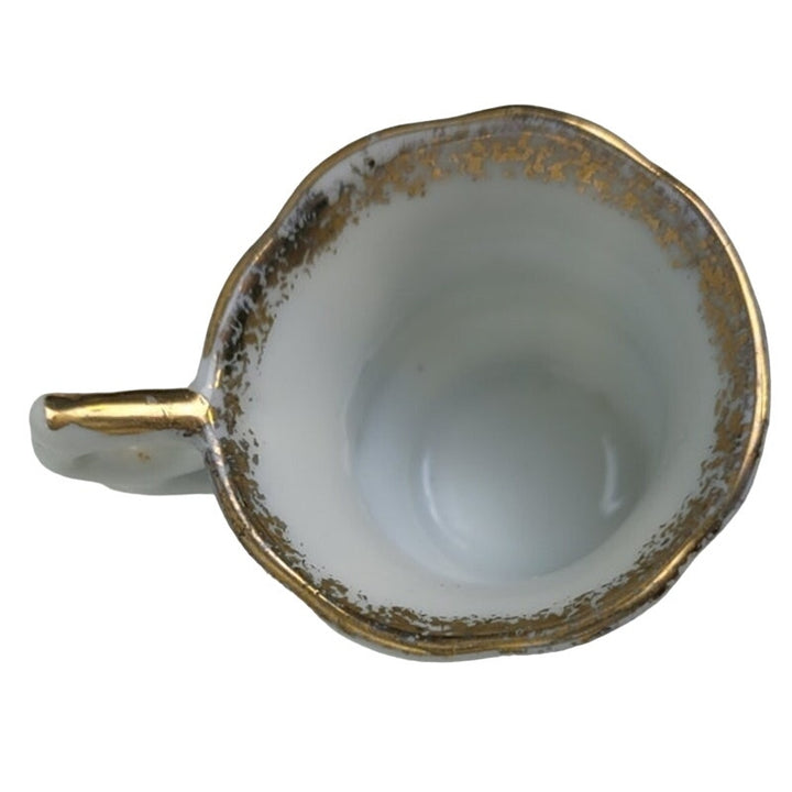 Vintage Victoria Ceramics Japan Blue Stripe Gold Rim Floral Teacup Saucer Set