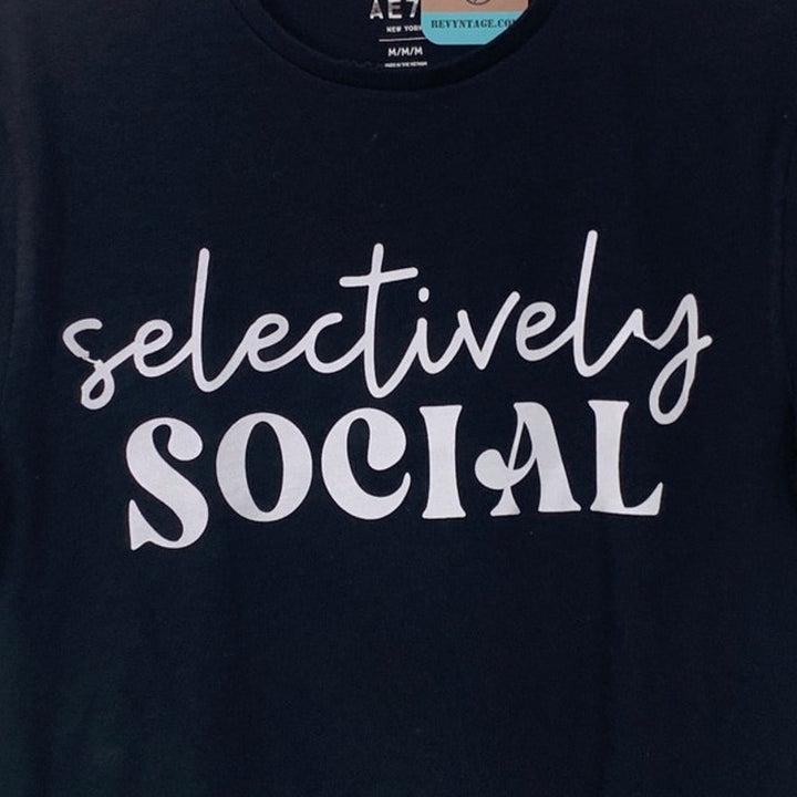 New Upcycled Hand Printed Womens Medium Selectively Social Crew Neck Tee Shirt