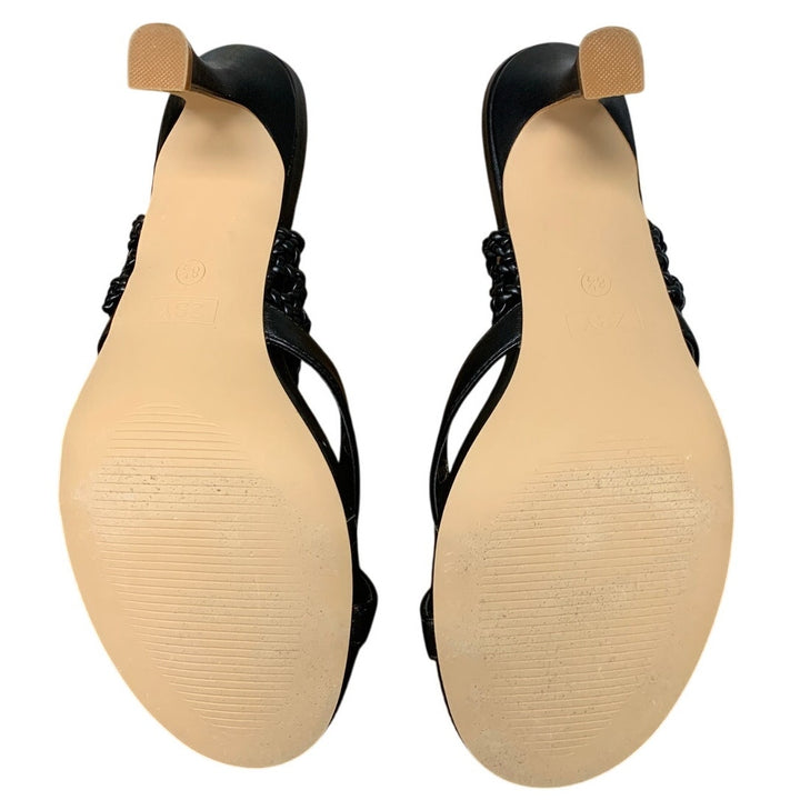 Coutgo Womens Size 8.5 Black Mesh Strap 3" Heel Open Toe Thong Sandal Shoes
