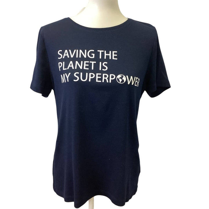 Handmade Upcycled Large Saving the Planet is My Superpower Short Sleeve Tee