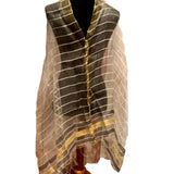 Handmade Upcycled Sari-Inspired Striped Yellow Sheer Fringed Wrap Shawl