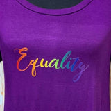 Hand Printed Upcycled Small Equality Rainbow Pride Long Sleeve Flowy Midi Dress