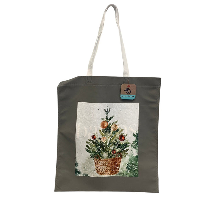 New Upcycled Hand Printed Christmas Tree Hello Beautiful Shopper Tote Bag