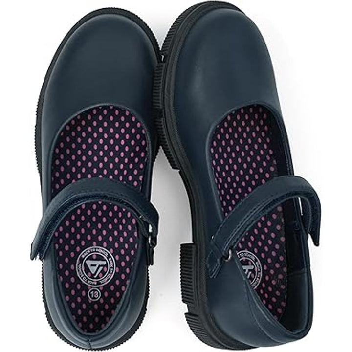 Jabasic Toddler Girls Size 8 Navy Blue Hook Loop Low Heel Mary Jane School Shoes