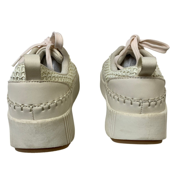 Lucky Step Womens Size 7 Beige 1.5" Heel Sneakers Lace Up Knit Casual Shoes
