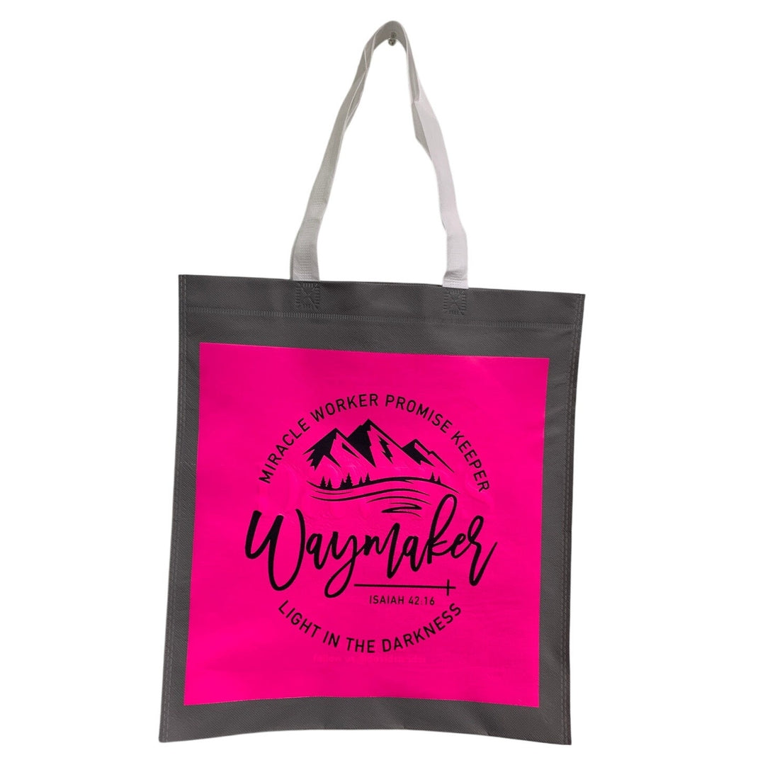 New Upcycled Hand Printed Waymaker Miracle Worker Isaiah 42:16 Shopper Tote Bag