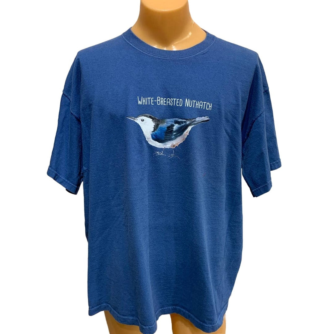 Wingspan Inspired Mens 2XL Watercolor White Breasted Nuthatch Upcycle Tee