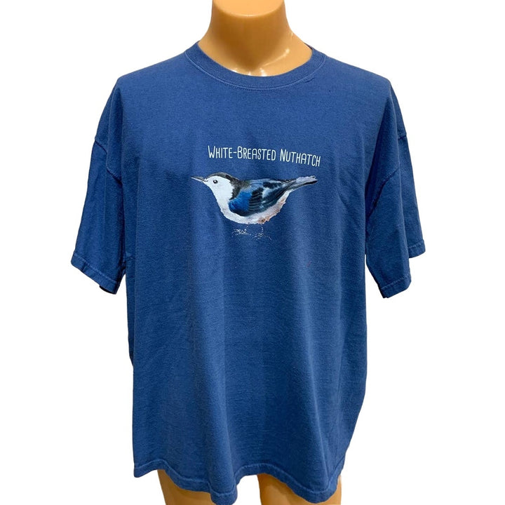 Wingspan Inspired Mens 2XL Watercolor White Breasted Nuthatch Upcycle Tee