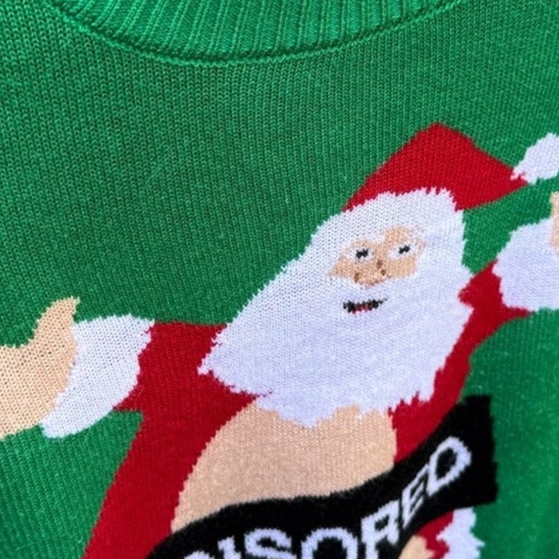 Tipsy Elves Womens Medium Ugly Christmas Lewd Censored Santa Knit Sweater