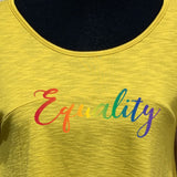 Hand Printed Upcycled Womens Medium Equality Rainbow Pride Half Sleeve Flowy Tee
