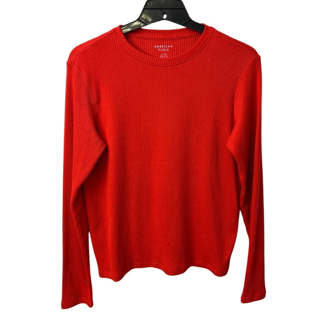 New American Eagle Womens Small Orange Ribbed Long Sleeve Crew Neck Sweater