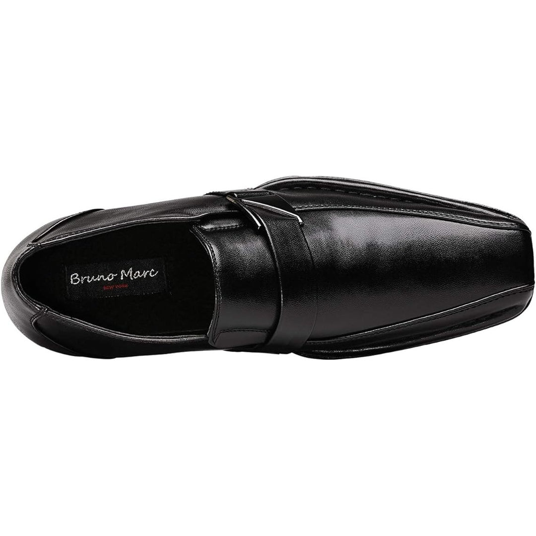 Bruno Marc Mens Size 13 Black Faux Leather Slide On Low Heel Dress Loafers Shoes