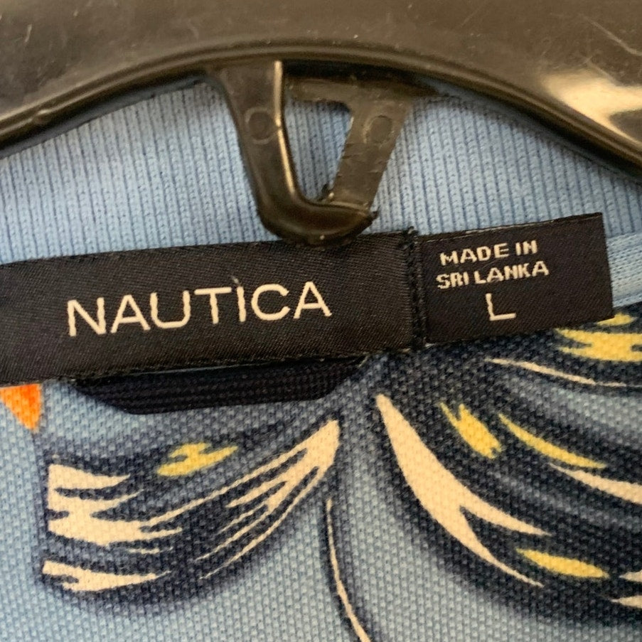 Lot of 2 Nautica Mens XL Blue Floral Tropoical Fern Short Sleeve Polo Shirts EUC