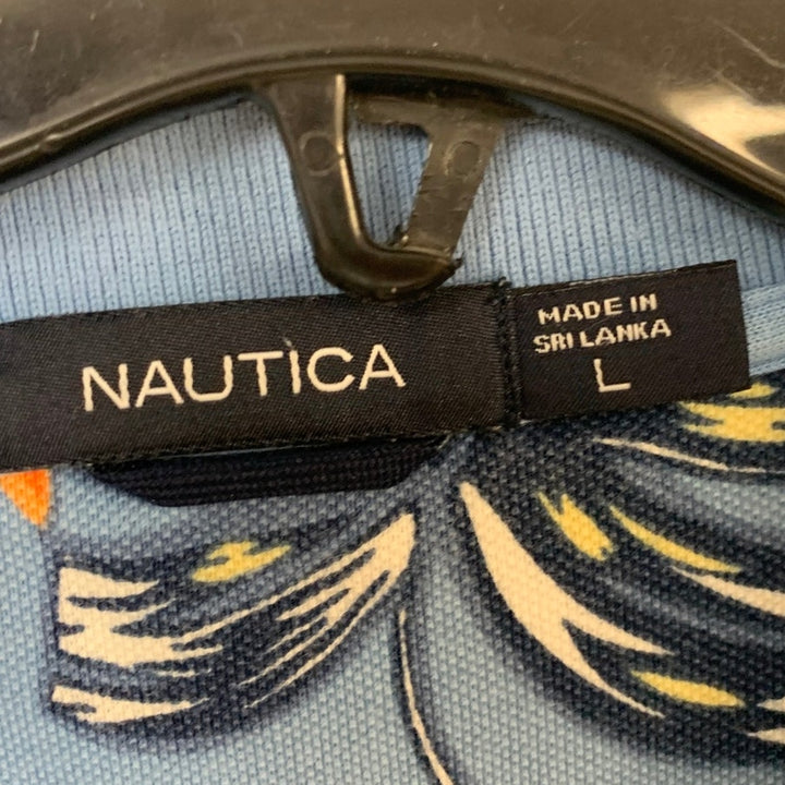 Lot of 2 Nautica Mens XL Blue Floral Tropoical Fern Short Sleeve Polo Shirts EUC