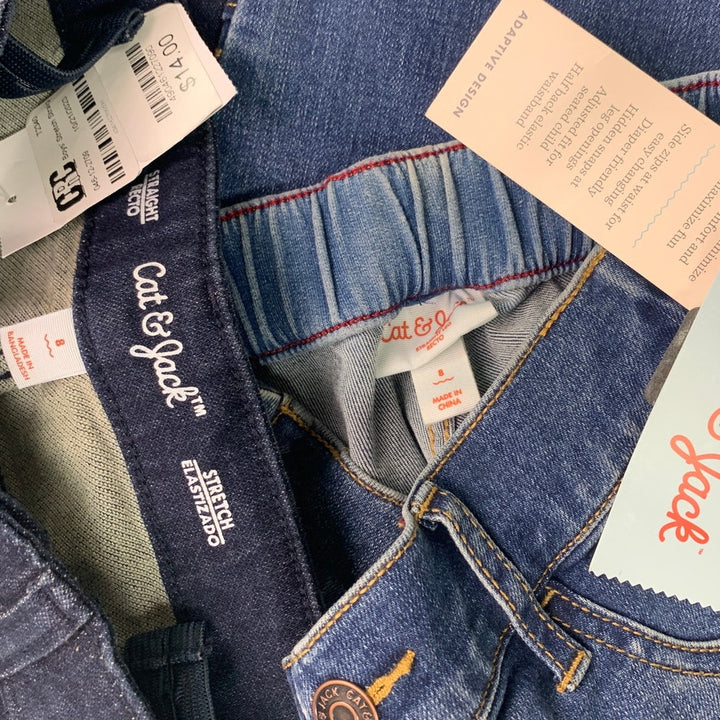 2 NWT New Cat &amp; Jack Boys Size 8 Straight Leg Stretch Denim Blue Jeans