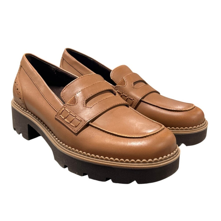 New Vionic Womens Size 6.5 Chestnut Brown Leather Fillmore Slide On Loafer Shoes