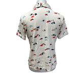 Vintage Womens Large Bird Short Sleeve Collared Polyester Polo Top Blouse