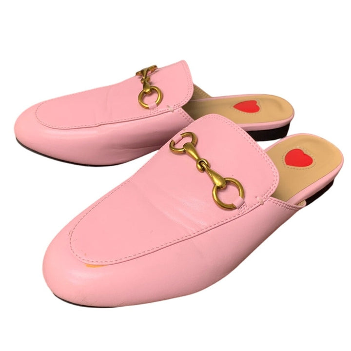 Vertundy Womens Size 5.5 Pink Faux Leather Slide On Mule Loafer Flats Shoes