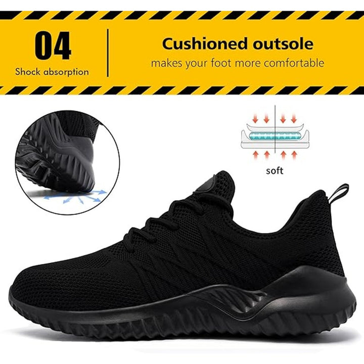 Tinefiy Womens Size 6.5 Black Sneakers Lace Up Low Top Round Steel Toe Shoes