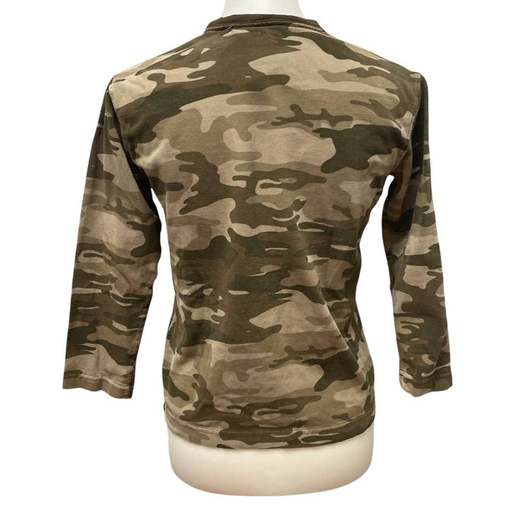 Hand Printed Upcycled Youth Medium Camo Dragonfly Cotton Crew Neck Tee Shirt