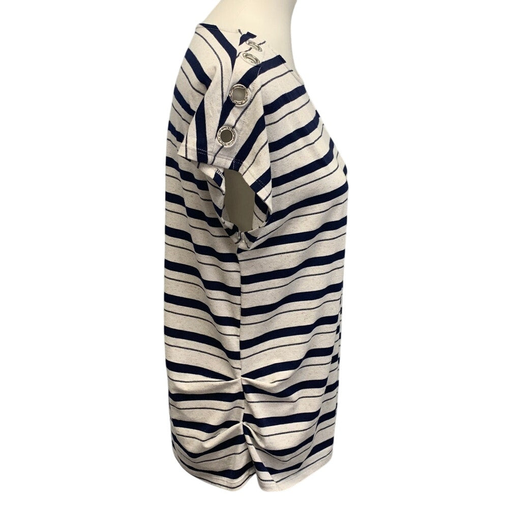 89th &amp; Madison Womens Large Striped Top w Rhinestone Shoulder Accent Holes