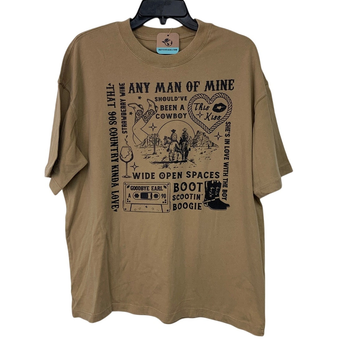 New Upcycled Hand Printed Womens Medium Cowboy Boot Country Crew Neck Tee Shirt