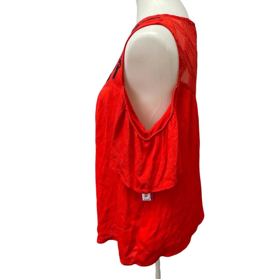 New Xhilaration Womens Large Cold Shoulder Lightweight Boho Short Sleeve Blouse