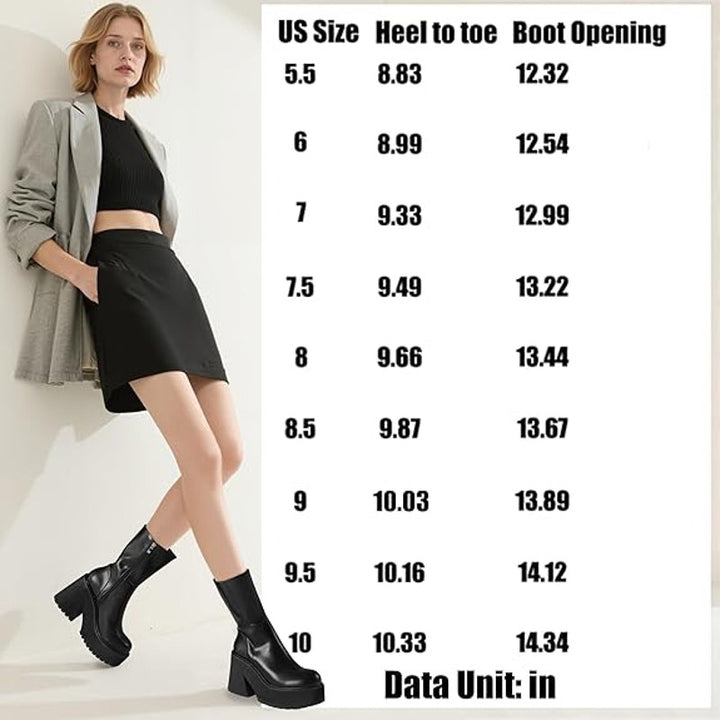 New Aminugal Womens Size 5.5 Black Faux Leather 4" Platform Heel Ankle Boots