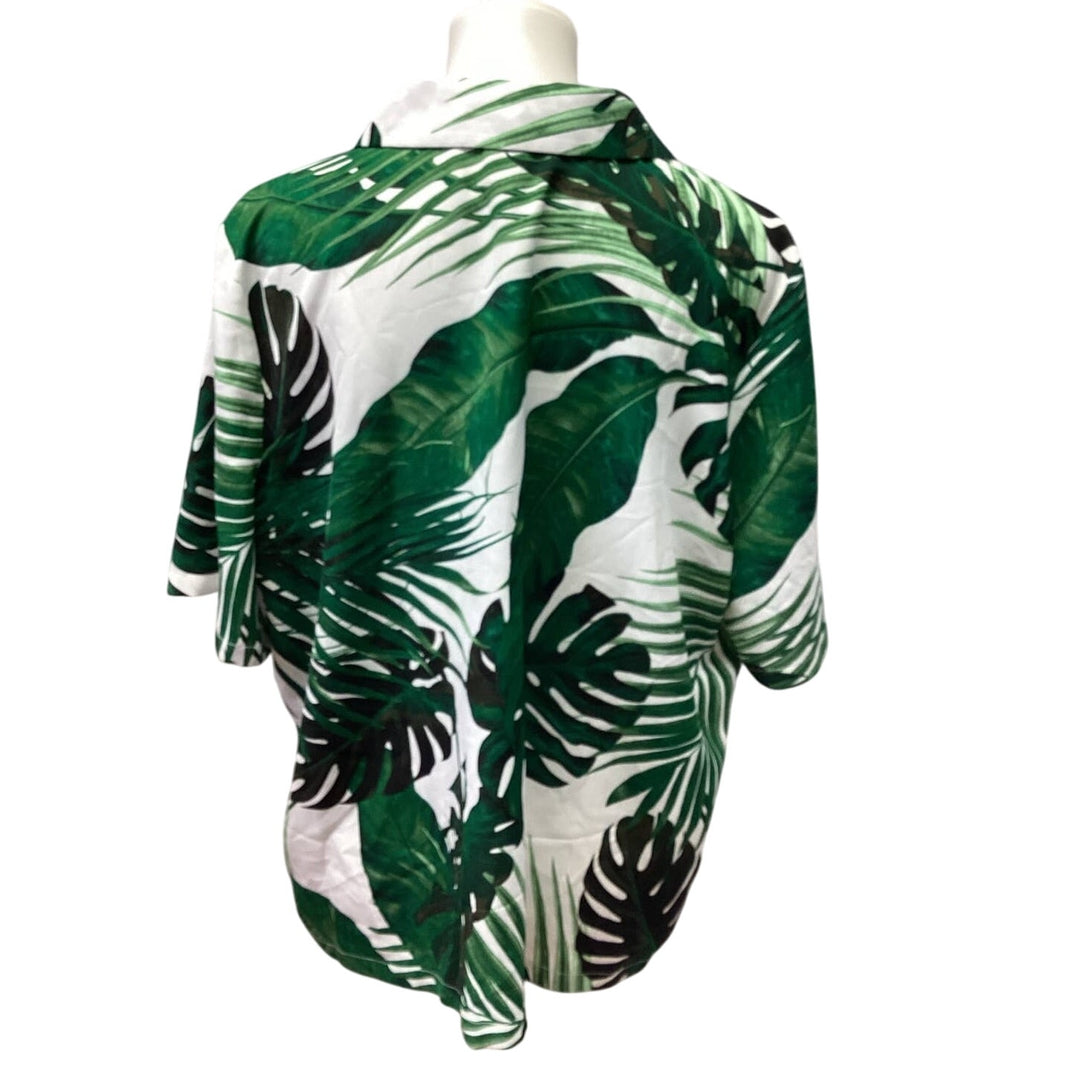 Worthington Womens XL Short Sleeve Button Down Fern Leaves 100% Polyester Shirt