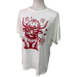 New Upcycled Hand Printed Womens Medium Sunglasses Highland Cow Fireworks Tee