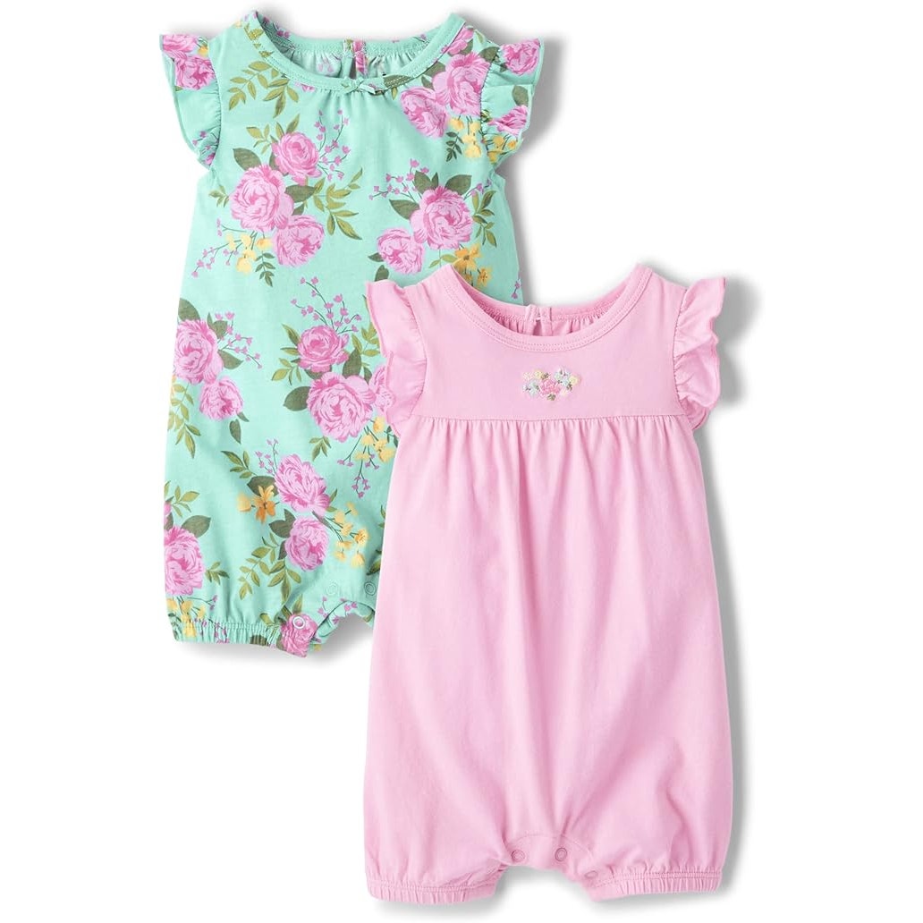 2 NWT New The Childrens Place Baby Girls 6-9 Months Floral Short Sleeve Romper
